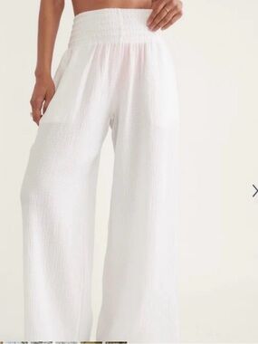 Marine Layer White Wide-Leg Smocked Waist Pants